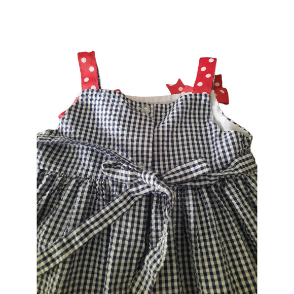 Rare Too 2T girls ladybug blue and white check gingham spaghetti straps dress - Picture 5 of 7
